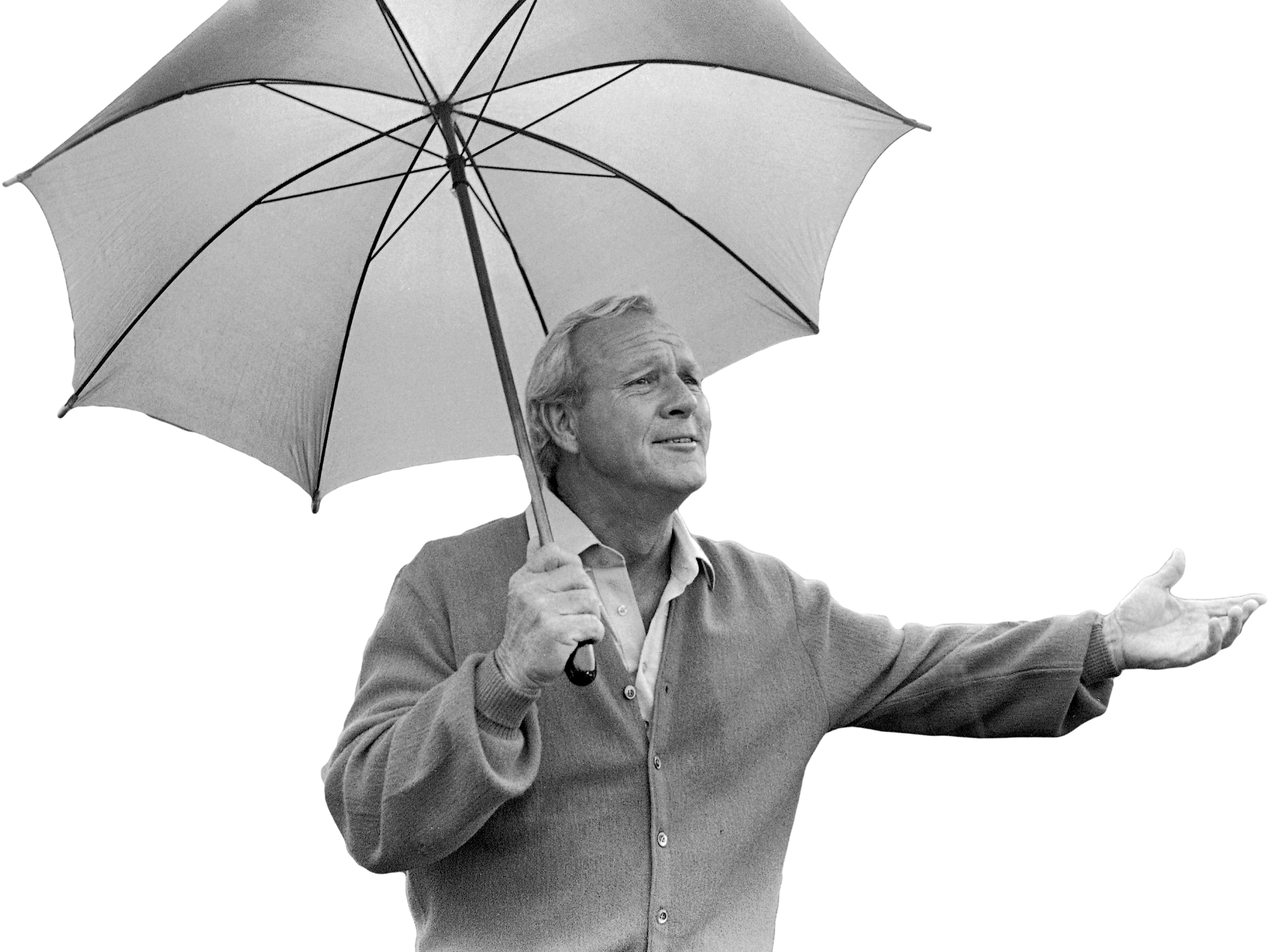 Arnold Palmer holding umbrella